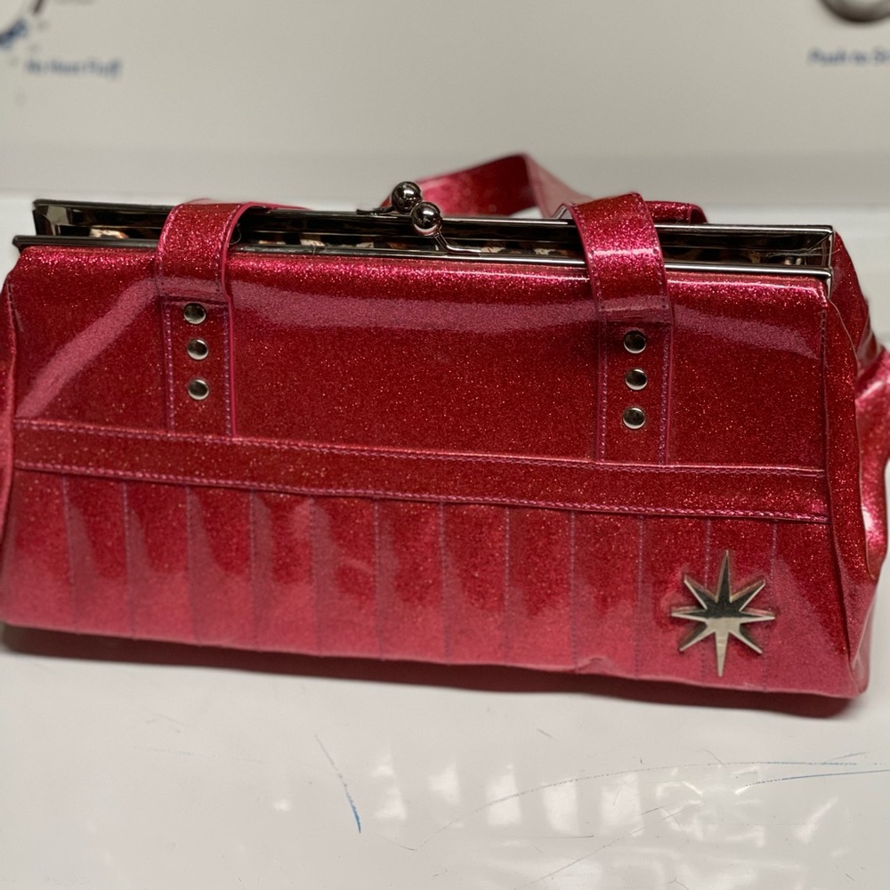 Pink Lux de ville sparkle purse with leopard interior - Picture 2 of 3